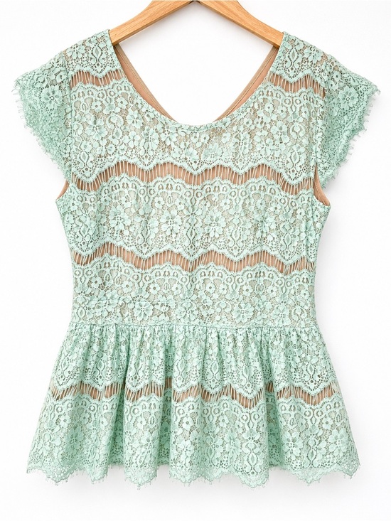 Maeve Tops - Anthropologie Maeve Mint Green Lace Peplum Blouse Size L Cottagecore Feminine